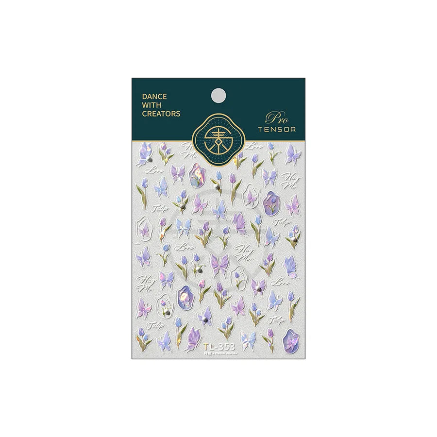 Tulips Flower Letter Bowknot Butterfly Irregular Lines Pearl Tender 5D Adhesive Nail Art Stickers Manicure Decals Stick on Nail (ONLINE ORDER ONLY)
