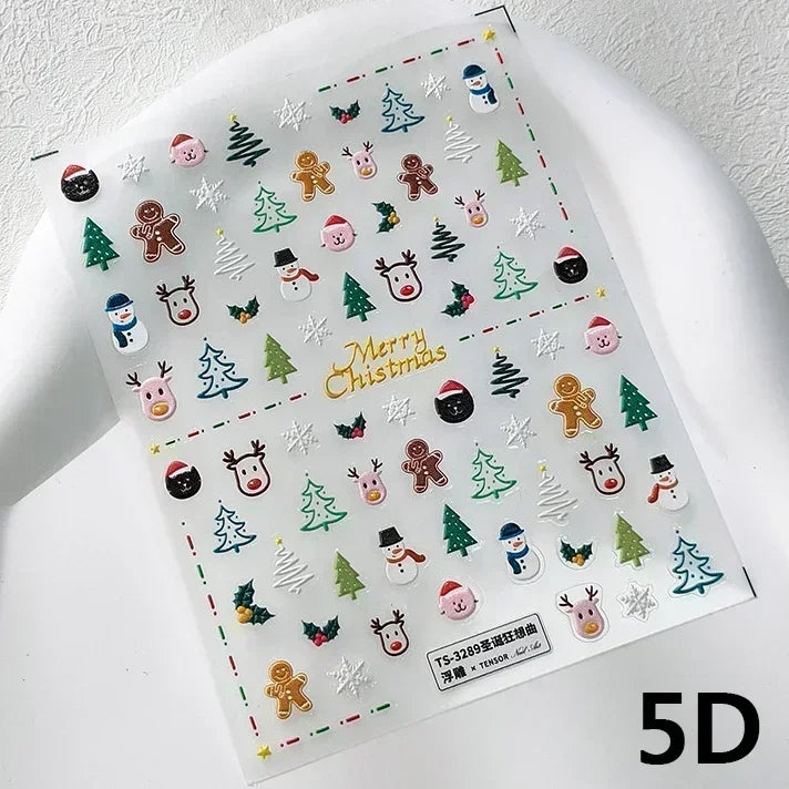 Snowman Apple Stars Gift Bell Snowflake Christmas Tree 3D Jelly Self Adhesive Nail Art Stickers Santa Claus Xmas Manicure Decals (ONLINE ORDER ONLY)