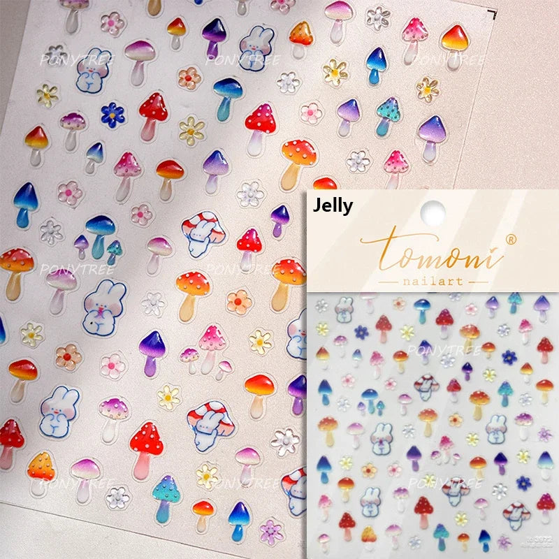 Cute Colored Mushrooms Water Bubbles Umbrella-shaped Plant Various Shapes Fungi Lovely Adhesive Nail Art Stickers Manicure Decal (ONLINE ORDER ONLY)