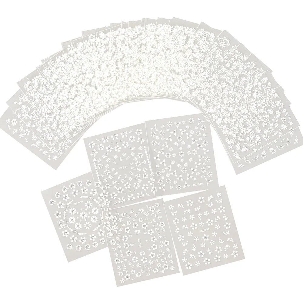 30 Sheets Cherry Blossom Nail Art Stickers White Flower Self-Adhesive Nail Decals with Assorted Floral Patterns for Manicuring * (Online Order Only)
