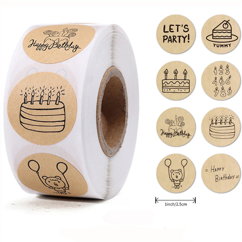 100-500Pcs Round Happy Birthday Sticker For Creativity Cute Stationery Labels Various Sticker Child For Scrapbooking (ONLINE ORDER ONLY)