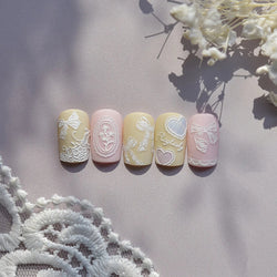 Retro Lace Gird Bowknot Love Heart Flower Leaves Fabric Art Photo Frame Embossed Self Adhesive Nail Art Stickers Manicure Decals (ONLINE ORDER ONLY)