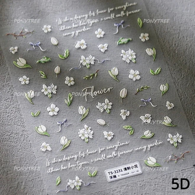 Hot Stamping Jelly All Tulips Garden Flower Bowknot Wave Lace Line Golden and Radiant Adhesive Nail Art Stickers Manicure Decals (ONLINE ORDER ONLY)