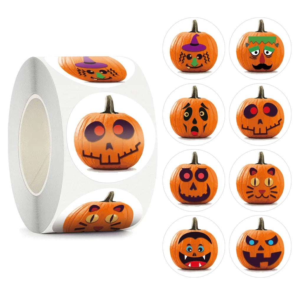500pcs/roll Halloween Sticker Ghost Labels Gift Candy Bags Seal Stickers Halloween DIY Package Paper Sticker Party Decoration (ONLINE ORDER ONLY)
