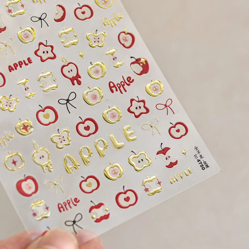 Shiny Attractive Apple Core Peel Cute Fruits Bowknot Tie Star Self Adhesive Nail Art Stickers Charming Rhinestone Manicure Decal (ONLINE ORDER ONLY)