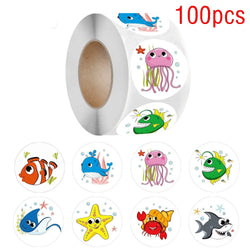 100-500pcs Marine Animals Reward Sticker 8 Designs Cartoon Stickers For Kids Gift Decoration Label Toys Stationery Sticker (Online Order Only)