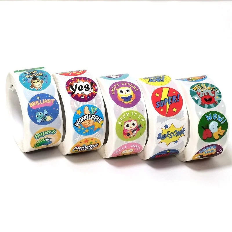 500 Pcs/Roll English Cartoon Animal Stickers Teacher Reward Students Stickers Self-adhesive Stationery Stickers (Online Order Only)