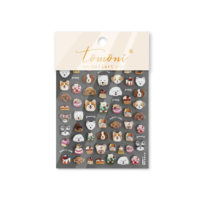 Cute Mango Dog Puppy Bear Bichon Blueberries Strawberry Cake Fruit Juice Desserts Corgi Adhesive Nail Art Sticker Manicure Decal (Online Order Only)