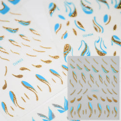 6pcs/Set Blue Gold Glitter French Design 5D Nail Stickers Curve Lines Swirls Wave Nail Sliders Reflective Flakes Decals Manicure (ONLINE ORDER ONLY)