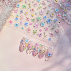 Colourful Dried Flower Petal Texture Peach Blossom Orchid Fragrant Bouquet 5D 3D Self Adhesive Nail Art Stickers Manicure Decals (ONLINE ORDER ONLY)