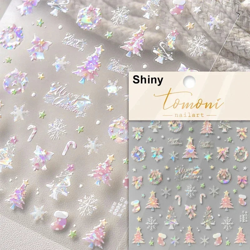 Winter Christmas Crystal Delicate Hexagon Romantic Laser Silver Chic Snowflakes Self Adhesive Nail Art Sticker 5D Manicure Decal (ONLINE ORDER ONLY)