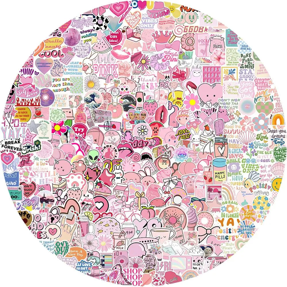 400PCS Cute Pink Cartoon Stickers Waterproof DIY Laptop Luggage Phone Decals (ONLINE ORDER ONLY)