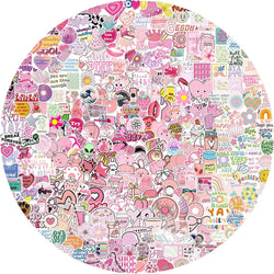 400PCS Cute Pink Cartoon Stickers Waterproof DIY Laptop Luggage Phone Decals (ONLINE ORDER ONLY)
