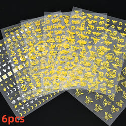 6 Sheets Moon/Star Nail Art Sticker Adhesive Gold Color Sticker Sheets Universal Constellation Shapes Sticker Art Decoration (ONLINE ORDER ONLY)