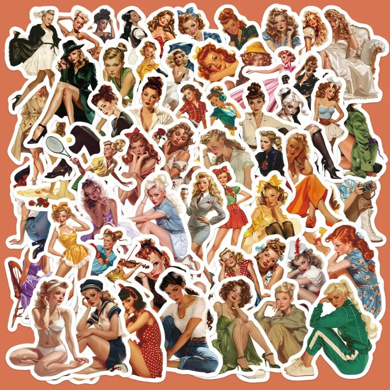 60pcs Creative Girl Outfit Graffiti Stickers for Helmet, Desktop, Wall Decoration, DIY Pack (Online Order Only)