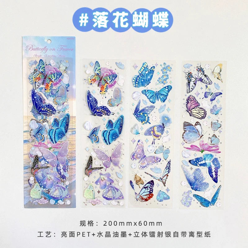3Pcs Jellyfish Rose Butterfly Laser Sticker DIY Scrapbooking Happy Planning Photo Album Deco Stickers Art Kawaii Stationery (ONLINE ORDER ONLY)