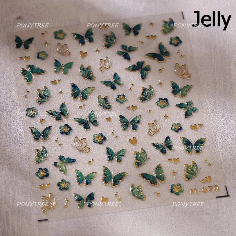 Green Blue Glass Butterfly Lily Flowers Star Line Water Droplet Charming Shiny Self Adhesive Nail Art Stickers Manicure Decals (ONLINE ORDER ONLY)