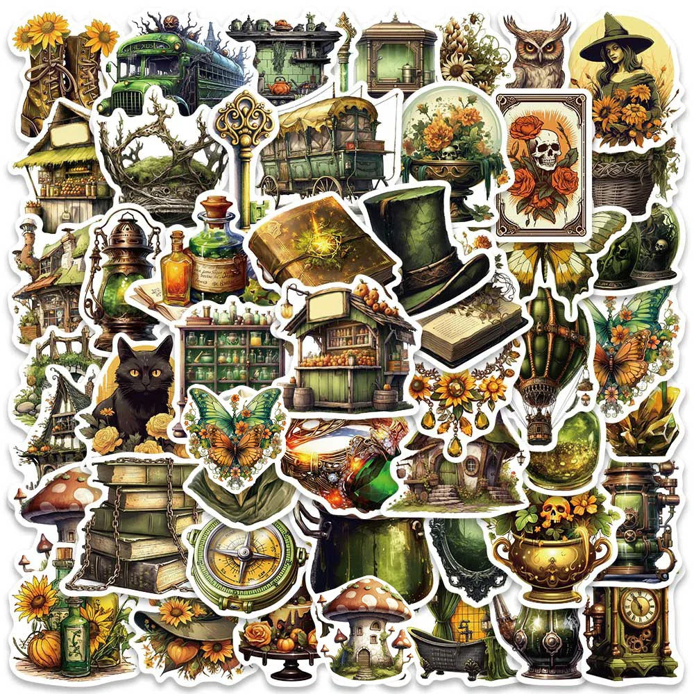Vintage Jungle Witch Stickers - 10/30/50pcs Waterproof Decals for Notebook, Phone, Laptop, Suitcase (Online Order Only)