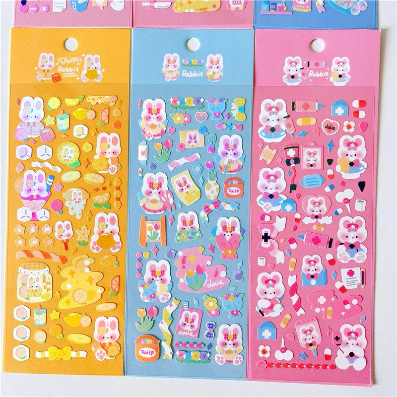 6pcs/lot Cute Flower Rabbit Sticker Scrapbooking Hand Account Stickers Idol Card Photo Frame DIY Deco Material Korean Stationery (Online Order Only)
