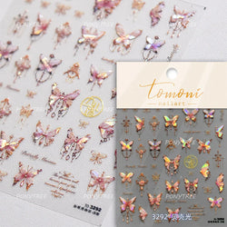 Chic Butterfly Flower Lily Lilium Narcissus Line Beautiful Blue Pearl Self Adhesive Nail Art Stickers Decorations Manicure Decal (Online Order Only)