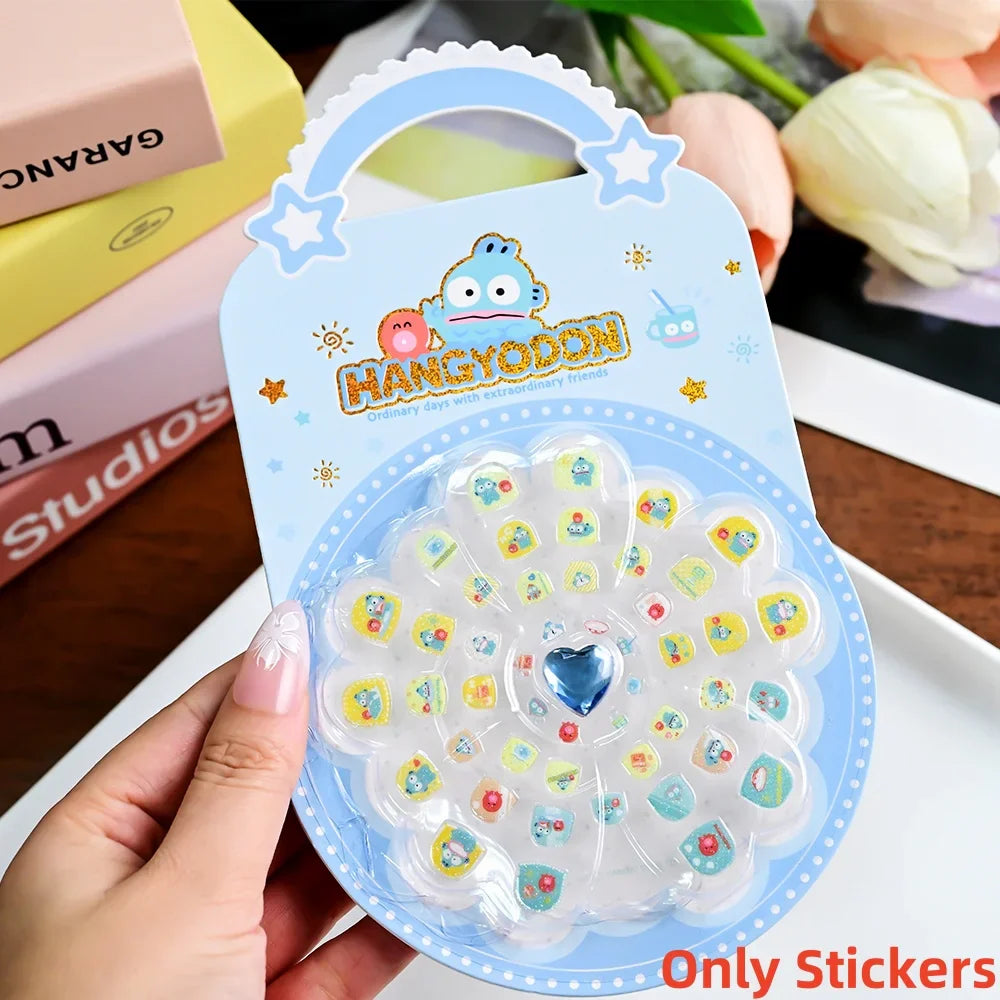 1Set(12Pcs+Jelly Glue+Stickers+Hairpin) Children Acrylic Fake Nails Kuromi Mymelody Cinnamoroll Fake Nails Non-Toxic Kid Gifts * (Online Order Only)