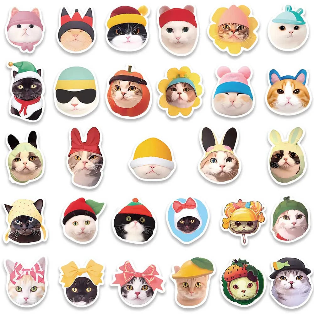 59pcs Cute Cartoon Cats in the Hat Stickers For Laptop Phone Guitar Luggage DIY Waterproof Graffiti Stationery Vinyl Decals (ONLINE ORDER ONLY)
