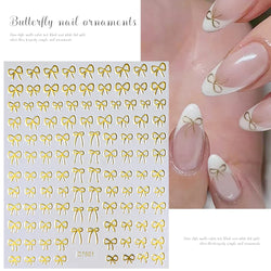6pcs/Set Lovely Line Bowknot Nail Sticker Gold Silver Black White Pink Red Bow Tie Mini Bowknot 3D Self Adhesive Manicure Decals (ONLINE ORDER ONLY)