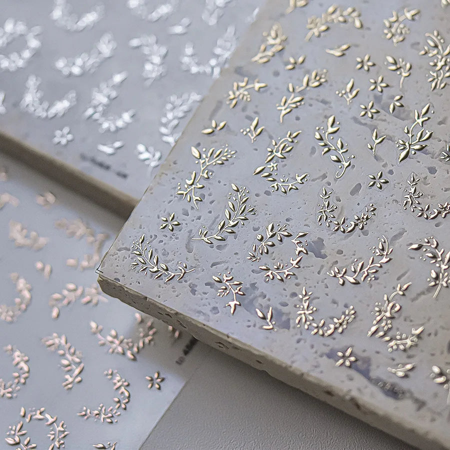 Hot Stamping Silver Rose Gold Tender Leaf Branches Flower Slash Leaves Maple Leaves Ginkgo Plant Flower Nail Art Stickers Decals (ONLINE ORDER ONLY)