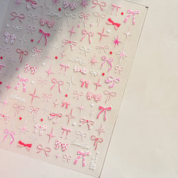 Pink Blue Bowknot Star Lace Round Dot Starburst Spot Leopard Print 3D Self Adhesive Nail Art Decorations Sticker Manicure Decals (ONLINE ORDER ONLY)