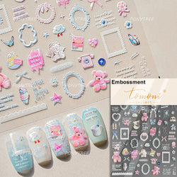 Cute Bear Star Dog Bowknot Love Heart Good Night Bone Bread Flower Self Adhesive Nail Art Decorations Stickers Manicure Decals (Online Order Only)