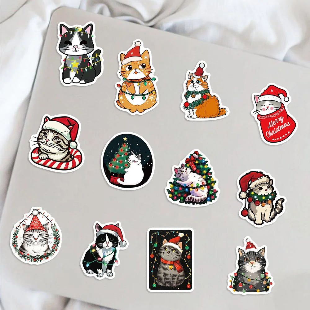 50pcs Cute Christmas Cat Graffiti Stickers Aesthetic DIY Luggage Bike Phone New Year Gift Decoration Sticker Toy (ONLINE ORDER ONLY)