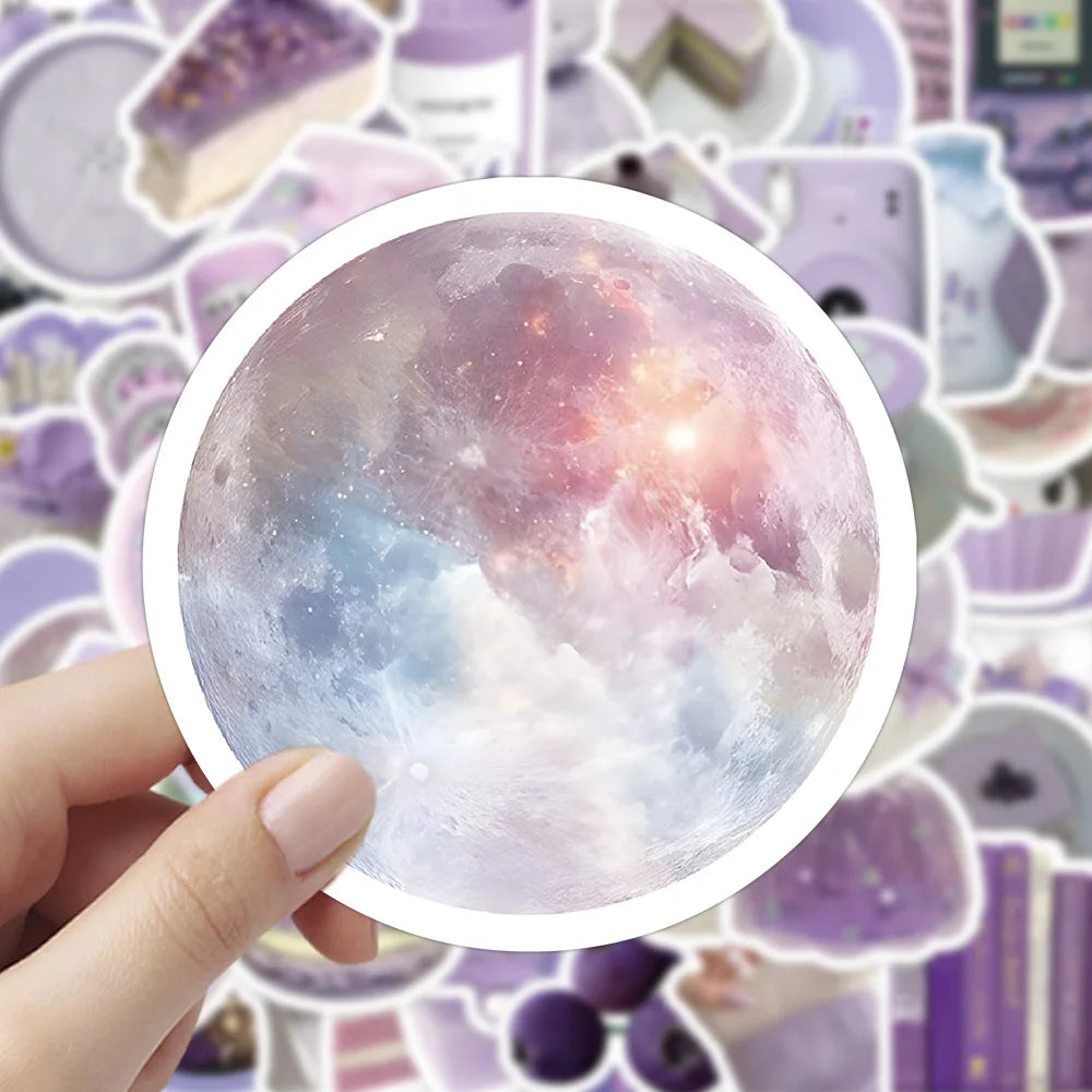 10/30/60PCS Ins Cartoon Purple Stickers Aesthetic Cute Korean Style Cartoon Decals Toys DIY Phone Fridge Laptop Guitar Wall Car (ONLINE ORDER ONLY)