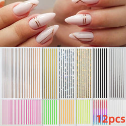 12Pcs 3D Golden Red Glitter Heart Love Nail Sticker Valentine Self Adhesive Cartoon Decal Geometry Lines Stripe Slider Manicure* (ONLINE ORDER ONLY)
