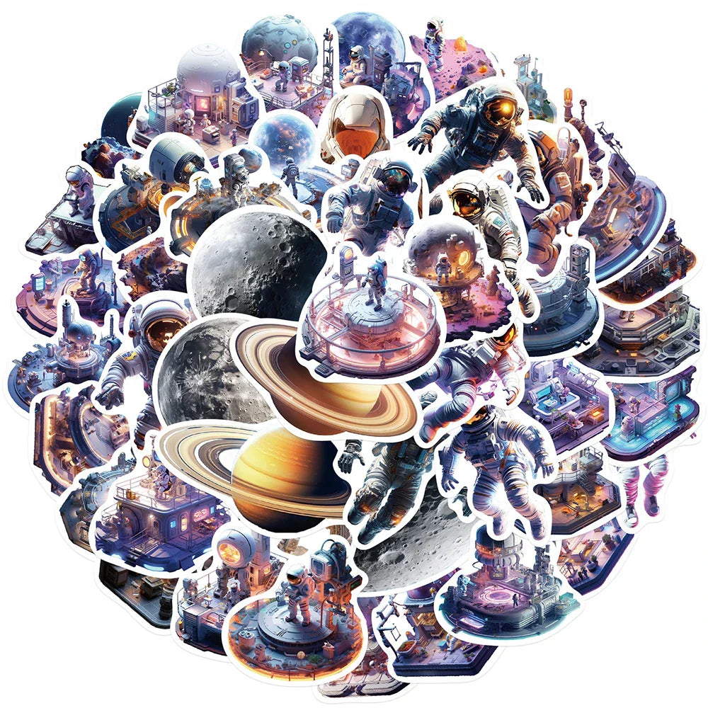 Astronaut Cartoon Stickers Set - DIY Scrapbook, Guitar, Suitcase Decals (ONLINE ORDER ONLY)