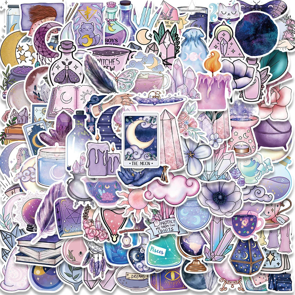 50PCS Boho Witchy Moon Tarot Astrology Stickers for Laptop Scrapbook Phone (Online Order Only)