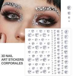 5Pcs Coloful Glitter Face Jewelry Sticker Crystal Eye Body Face Jewels Bady Makeup Tools Temporary Self-Adhesive Nail Rhinestone (ONLINE ORDER ONLY)