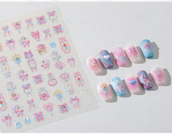 Pink Bowknot Star Moon Starburst Sun Polar Day Polar Night Sword Rose Flower Wreath Adhesive Nail Art Stickers Manicure Decals (ONLINE ORDER ONLY)