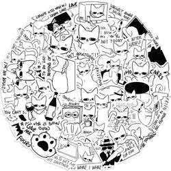 10/50pcs Cute Funny Cat Meme Stickers Black White Brief Strokes Cats Decals DIY Fridge Laptop Luggage Skateboard Bike Sticker (Online Order Only)