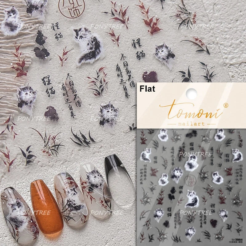 Lovely Cartoon Halo Dyeing Cat Bowkbot Paw Kitten Star Love Charming Self Adhesive Nail Art Sticker Cute Animals Manicure Decal (ONLINE ORDER ONLY)