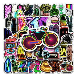 50Pcs Neon Cartoon Waterproof Vinyl Stickers for Skateboard Snowboard (Online Order Only)
