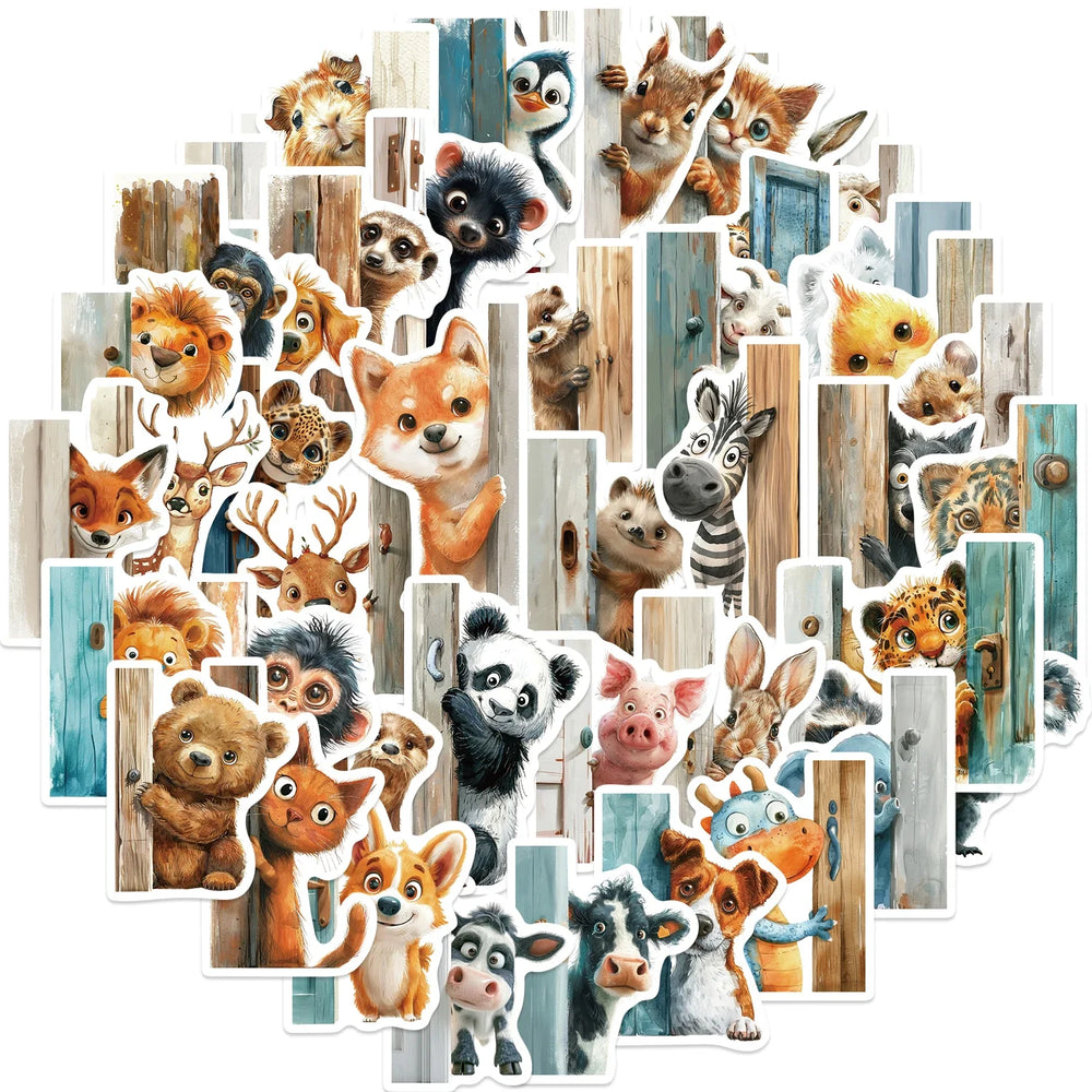 50PCS The Animal At The Door Stickers Aesthetic PVC Children Decoration Sticker For Sketchbook Scrapbook  Kids Classic Toys (Online Order Only)