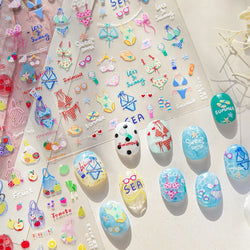 Colorful Swimsuit Bikini Fresh String Bag Vegetables Fruits Summer Beach Underwear Sunscreen Nail Art Stickers Manicure Decals (ONLINE ORDER ONLY)