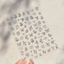 Flower Bowknot Butterfly Plant Leaf English Letter Rose Hand Drawn Embossed Relief Self Adhesive Nail Art Sticker Manicure Decal (ONLINE ORDER ONLY)
