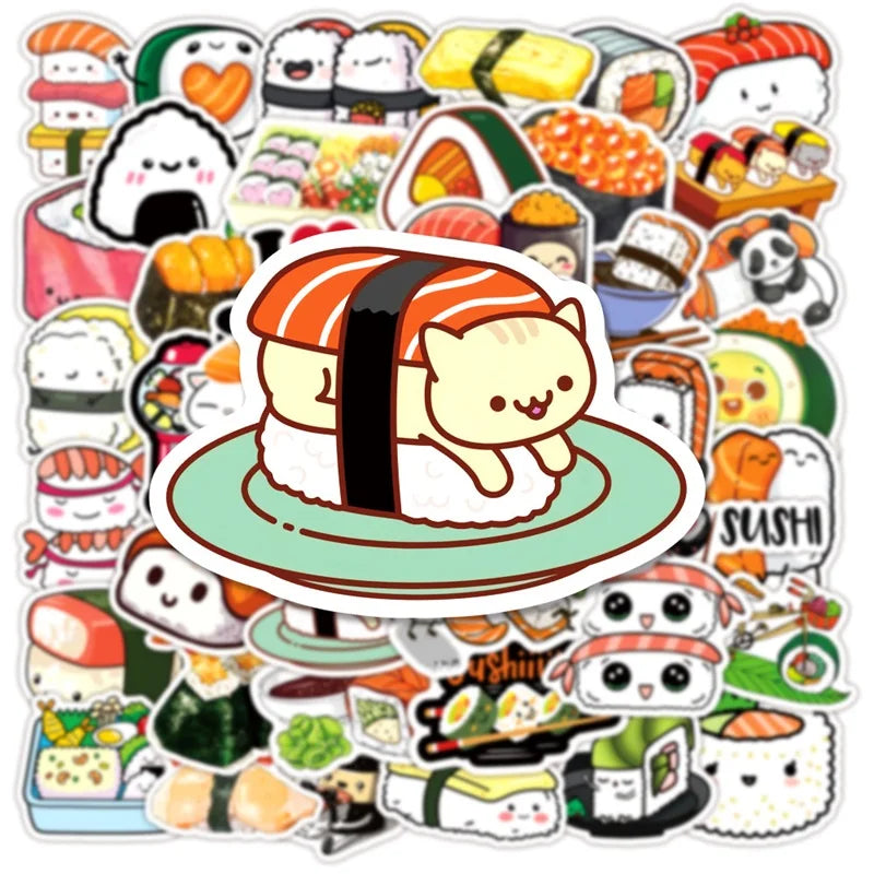 10/30/50PCS Cute Cartoon Sushi PVC Sticker Aesthetic Sticky Decoration Scrapbooking Korean Stationery School Supplies for Kids (Online Order Only)
