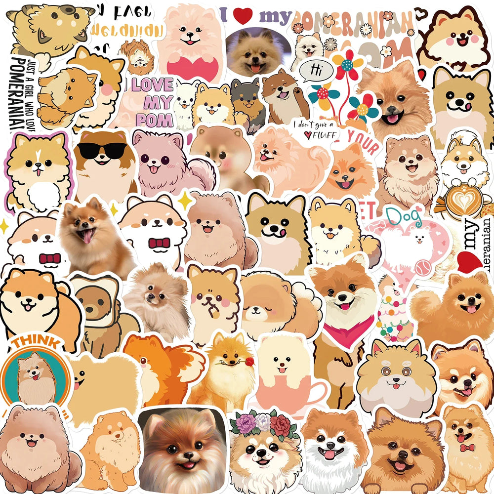 50PCS Cartoon Cute Pomeranian Stickers Dog Creative Personality Graffiti Waterproof Sticker For Suitcase Refrigerator Skateboard (ONLINE ORDER ONLY)