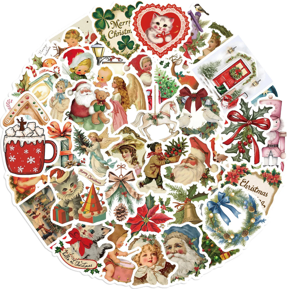 10/50pcs Cute Vintage Santa Claus Christmas Cartoon Stickers Laptop Phone Snowboard Luggage Fridge DIY Kid Toy Sticker Decals (Online Order Only)
