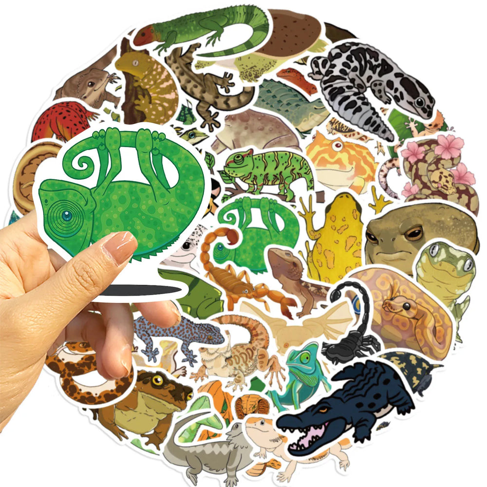 50pcs Funny Cartoon Reptile Stickers For Luggage Laptop Guitar Phone Skateboard Waterproof Graffiti Vinyl Bicycle Car Decals (ONLINE ORDER ONLY)