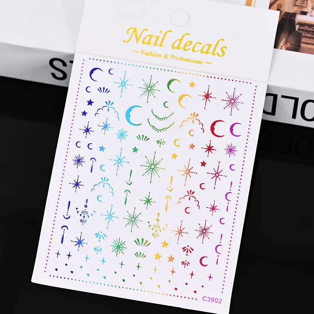 Gold Silver Wing Nail Art Stickers 3D Metal Chain Heart Love Sun Moon Star Gel Polish Adhesive Manicure Slider Decor Accessories (ONLINE ORDER ONLY)