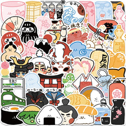 50Pcs Japanese Style Stickers Peace Amulet Carp Streamer Aesthetic Decals Graffiti Stickers Waterproof Skateboard Laptop Kid Toy (ONLINE ORDER ONLY)