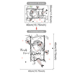Watercolor Princess Swing Wall Stickers for Girls Room Butterfly Flower Decals (Online Order Only)